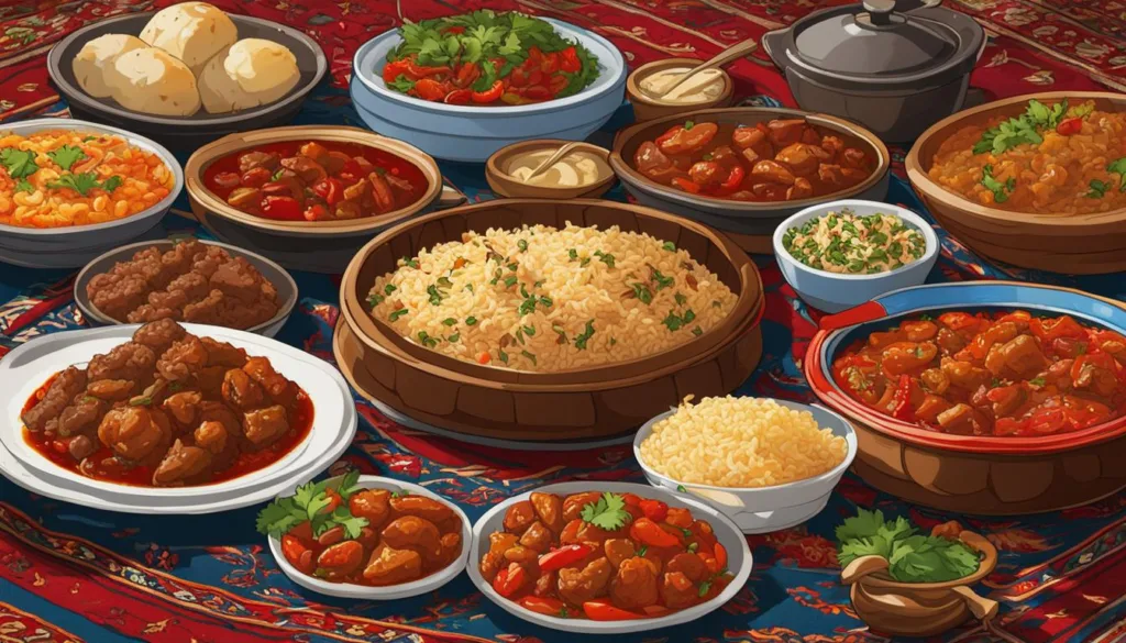 Delicious Turkmen cuisine spread Delicious Turkmen cuisine spread
