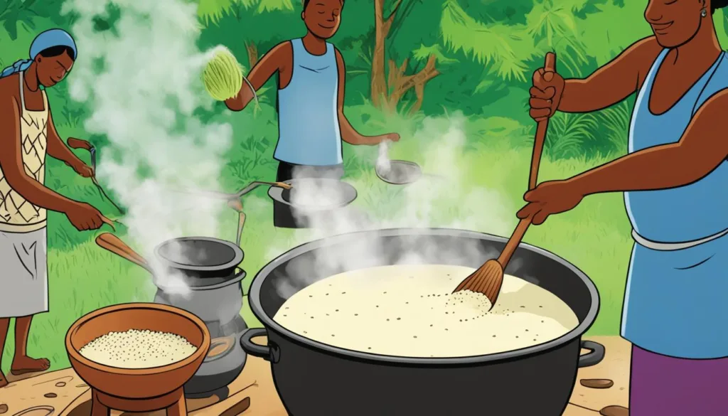 Malawian nsima being prepared