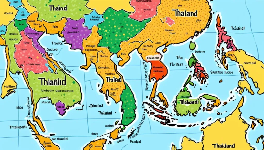 Map of Thailand highlighting regional dialects
