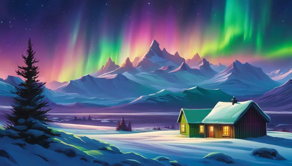 Northern Lights over Iceland's snow-covered landscape Northern Lights over Iceland's snow-covered landscape