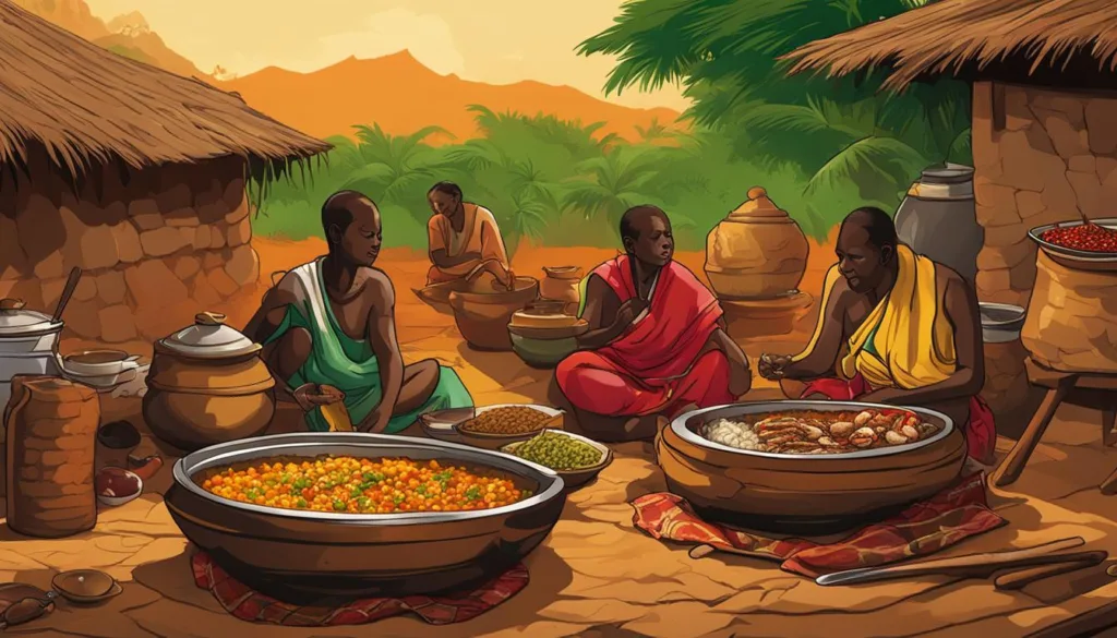 South Sudanese cuisine served in a traditional setting