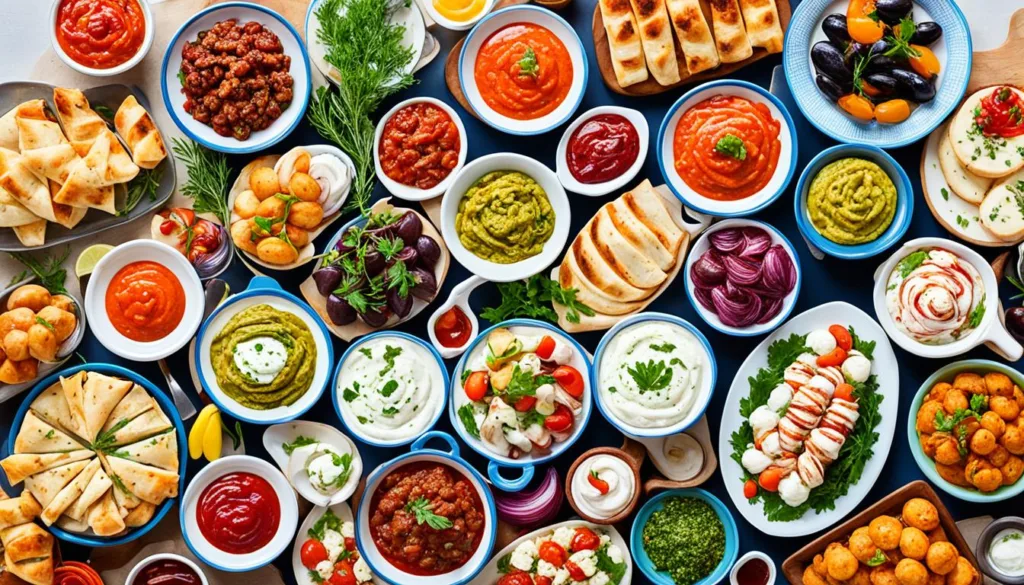 Traditional Cypriot dishes displayed