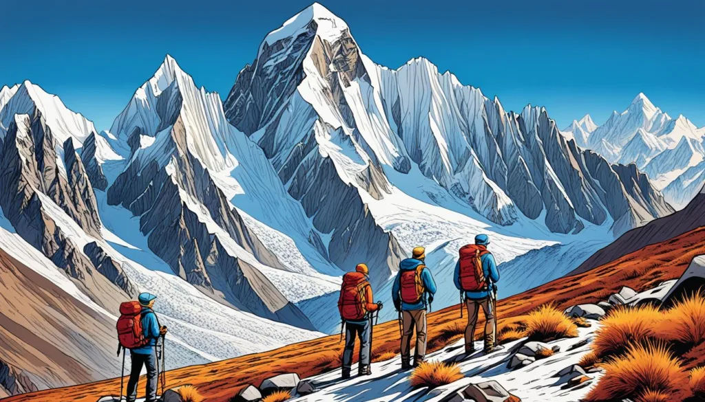 Trekkers marveling at the Karakoram Range Trekkers marveling at the Karakoram Range